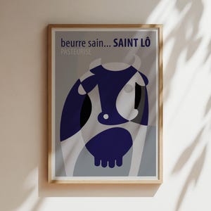 Beurre Sain Saint Lo Kuhbutter Werbung, Beurre Saint Low Kuhdruck, Kuhposter, Vintage Butterplakat, Vintage Lebensmittelwerbung
