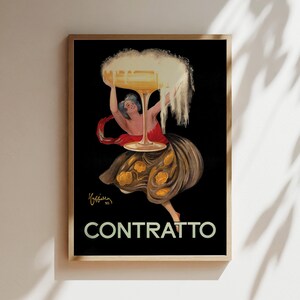 Contratto Champagne Vintage Wandkunst, Vintage Werbeplakat, Leinwand, Druck, gerahmt, Alkohol und Wein Art Veuve Amiot Weinplakat