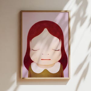 Nara Art Print - Kosmische Trommel - Augen geschlossen, Mädchen mit roten Haaren, Japanisches Poster, Anime Wandkunst, Japan Leinwand, Geschenke für Anime-Liebhaber