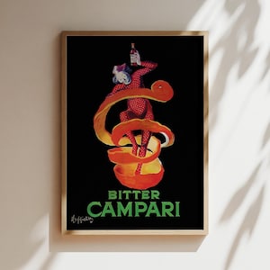 Bitter Campari Black and Red Vintage Wall Art, Vintage Advertising Poster, Luxury Old Fashion Canvas, Print, Framed, Alcohol and Wine Art