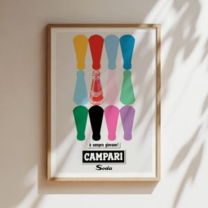 Campari Soda farbige Flaschen Vintage Wandkunst, Vintage Werbeplakat, Luxus Alte Mode Leinwand, Druck, gerahmt, Alkohol und Wein Kunst