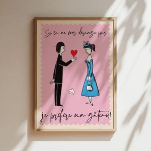 Je Prefere Un Torte Art, Valentinstag Geschenke, Romantische Wandkunst, Süßes Französisches Poster, Baby Rosa Wandkunst, Vintage Französisch Rotes Kunst Poster, Liebe