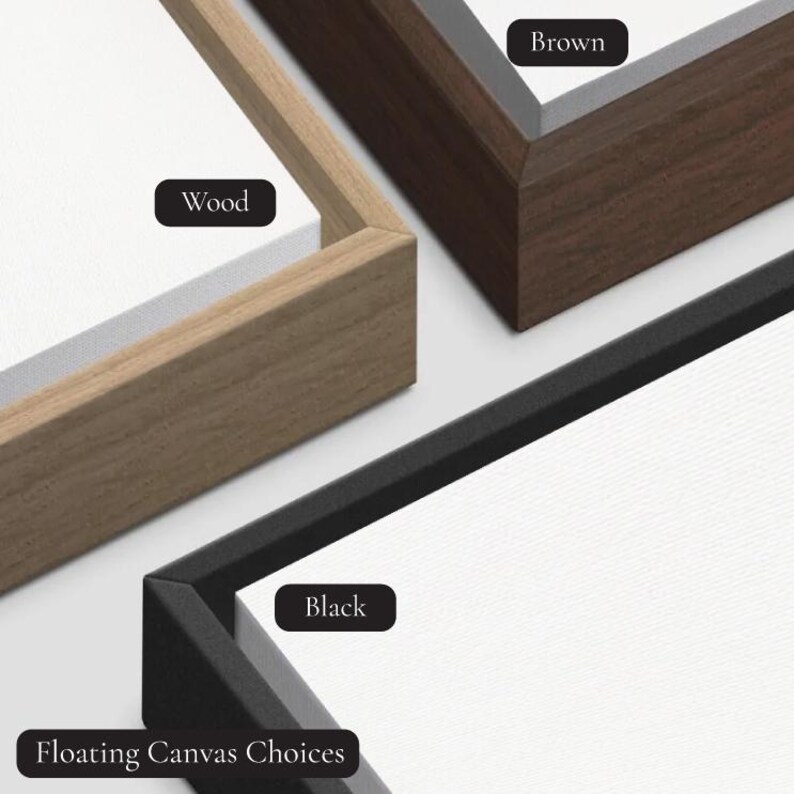 three different types of wooden and black frames, each with a distinct color and finish, arranged side by side.