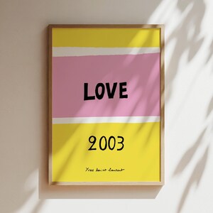 Love 2003 L O V E Rosa und gelbes Herz Poster, Luxus Love Wandkunst Laurent, Weihnachtsliebe Postkarten Leinwand, Druck, gerahmt, Designerdruck