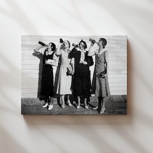 Women Drinking Beer Vintage Wall Art - Art Print Poster, Canvas or Frame, Bar and Restaurant Wall Decor