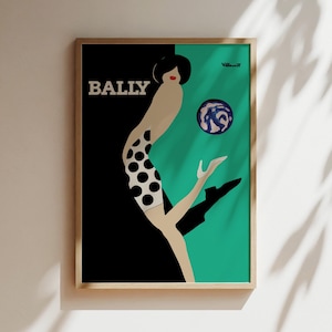 Bally Kick Frau Schuh Grün Vintage Wand Kunst, Vintage Werbeplakat, Luxus Old Fashion Leinwand Druck, gerahmt, Schuh Werbung