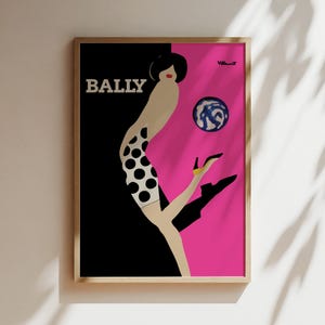 Bally Kick Frau Schuh Hot Pink Vintage Wandkunst, Vintage Werbeplakat, Luxus Mode Leinwand, gerahmt, Schuhwerbung