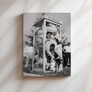 Telephone Booth Stuffing Competition Vintage Wall Art - Art Print Poster, Canvas or Frame, Funny Vintage Wall Decor