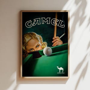 Camel Cigarettes Vintage Poster, Camel Billards Werbung Druck, Pool Snooker, Billard & Smoking Canvas, Camel Canvas, Cigar Smoke