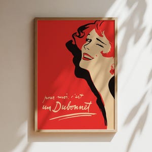 Pour Moi C'est un Dubonnet, Für mich ist es Dubonnet Vintage Wandkunst, Rotkopf Foodie Geschenke, Küche Wohnkultur, Vintage französische rote Kunst Poster