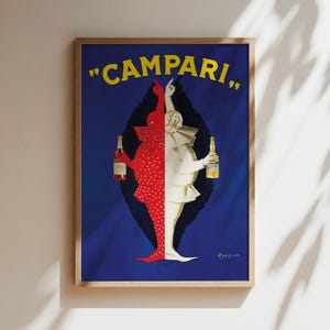 Bitter Campari Blau und Rot Vintage Wandkunst, Vintage Werbeplakat, Luxus Old Fashion Leinwand, Druck, gerahmt, Alkohol und Wein Kunst