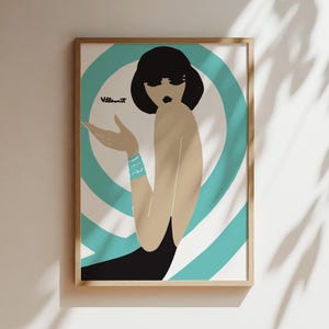 Bally Swirl Teal Vintage Wandkunst, Vintage Werbeplakat, Luxus Old Fashion Leinwand, Druck, gerahmt, Retro Schuhwerbung, dunkles Haar