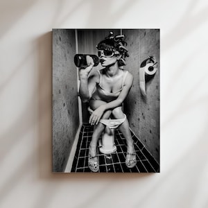 Drinking on Toilet Fashion Poster, Art Print Poster , Fashion Wall Art Poster Print Canvas or Framed Art