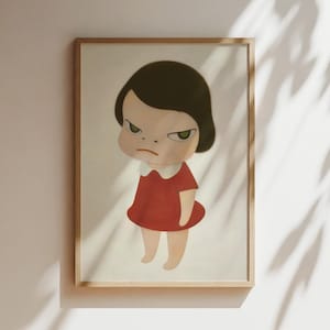 Nara Art Print - Messer hinter dem Rücken - Nara Mädchen im roten Kleid Druck, Japanisches Poster, Anime Wand Kunst, Japan Leinwand, Geschenke für Anime-Liebhaber