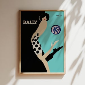 Bally Diptyque Frau Teal Vintage Wandkunst, Vintage Werbeplakat, Luxus Old Fashion Leinwand, Druck, gerahmt, Retro Schuhwerbung