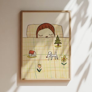 Nara Art Print - Dreamtime - Schlafen im Bett, Japanisches Poster, Anime Wandkunst, Japan Leinwand, Geschenke für Anime-Liebhaber