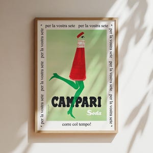 Campari Soda Green and Red Vintage Wall Art, Vintage Advertising Poster, Luxury Old Fashion Canvas, Print, Framed, Alcohol and Wine Art