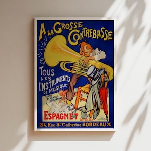 A la Grosse Contrebasse Taba Musik Vintage Werbeplakat, Leinwand, Druck, gerahmt, Vintage Blechblasinstrument Wandkunst, Euphonium, Euphonium