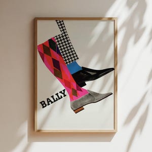 Bally Schuhe Vintage Wandkunst, Vintage Werbeplakat, Luxus alte Mode Leinwand, Druck, gerahmt, Schuhwerbung, Männer Frauen Mode