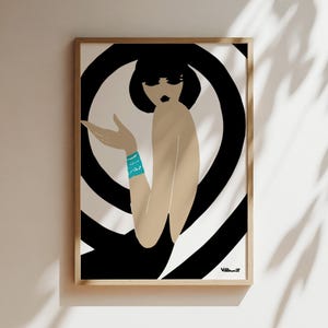 Arte mural vintage Bally Swirl, póster publicitario vintage, lienzo de lujo de estilo antiguo, impresión, enmarcado, anuncio de zapatos retro, mujer de cabello oscuro