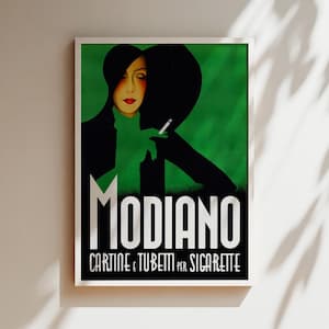 Sigarette Modiano, arte murale vintage verde, poster pubblicitario vintage, tela, stampa, incorniciato, poster artistico di alcolici e vino
