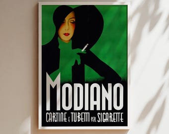 Modiano Cigarettes Vintage Advertising Poster: Green Wall Art Print Poster Canvas or Framed, Home Decor