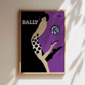 Bally Kick Woman Shoe Purple Vintage Wall Art, Vintage Advertising Poster, Luxury Old Fashion Canvas, Print, Framed, Shoe Advertisement