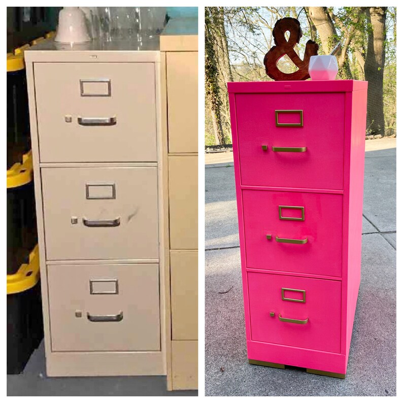 Metal Filing 3 Drawer Filing Office Furniture Refinished Furniture Pink Gold
