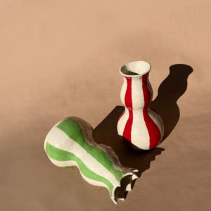 Red Stripes Ceramic Vase, Ceramic object, Ceramic decoration Handmade ceramics image 2