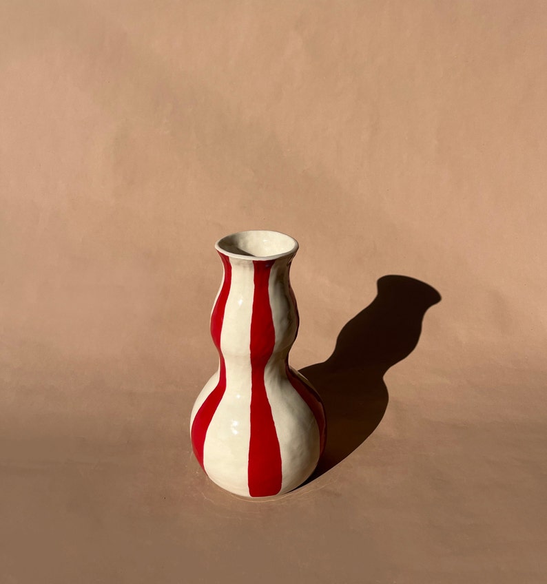 Red Stripes Ceramic Vase, Ceramic object, Ceramic decoration Handmade ceramics image 1
