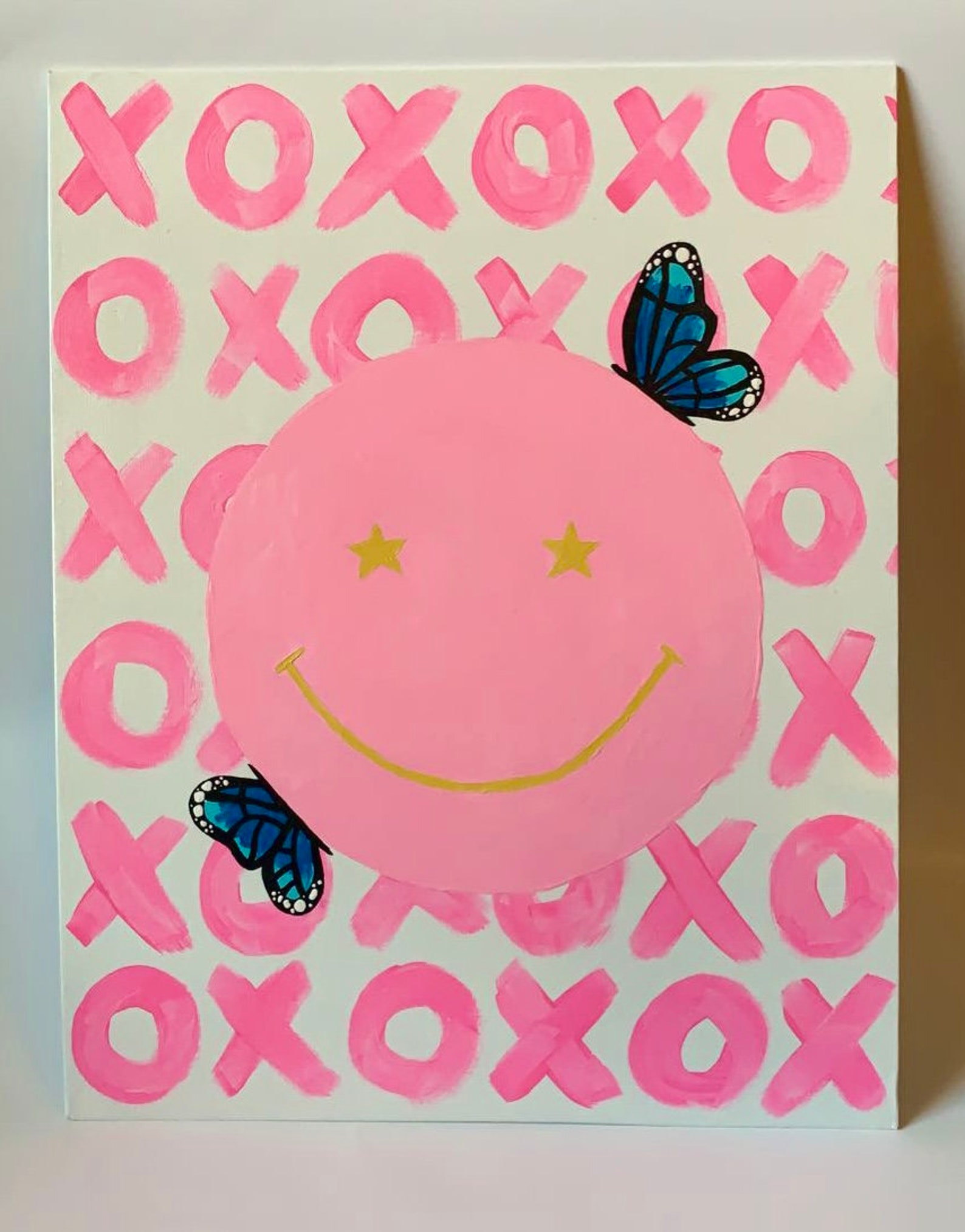 Preppy Smiley Face XOXO Painting Etsy