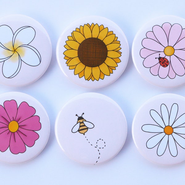 Flower Fridge/Whiteboard Magnets | Set of 6