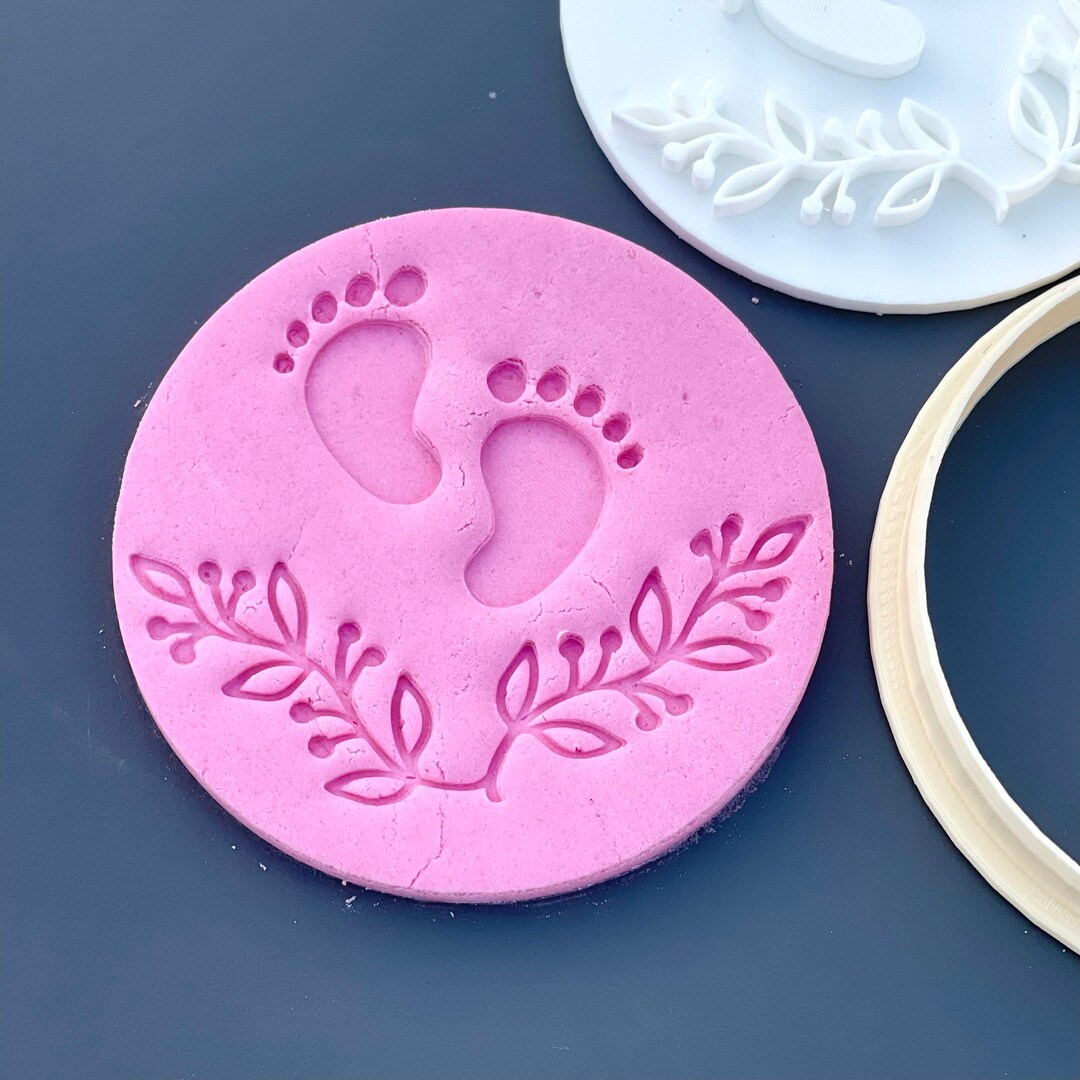 Baby Feet Embosser Baby Footprint Floral Design Stamp Fondant Etsy