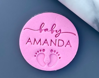 Personalised Baby Name Embosser Baby FootPrint Cutter Fondant Embosser Cookie Large 7.2cm