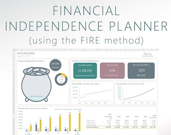 Financial Independence Planner with Income and Expenses analysis Dashboard | FIRE Tracker | Excel Spreadsheet | Digital