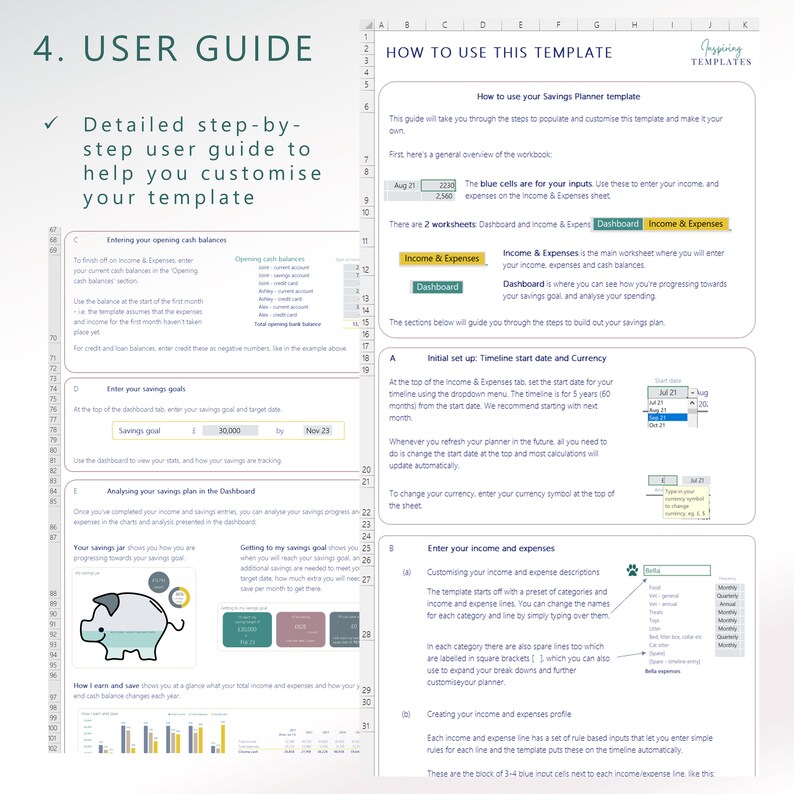 Personal Savings Planner Template | 5 Year Forecast | Auto Piggy Bank | Track & Achieve your Savings Goals | Spreadsheet | Digital Download image 8