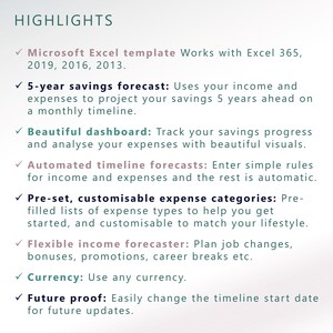 Personal Savings Planner Template | 5 Year Forecast | Auto Piggy Bank | Track & Achieve your Savings Goals | Spreadsheet | Digital Download image 3