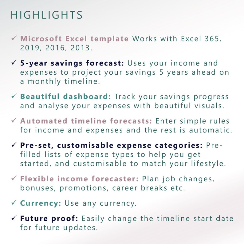 Personal Savings Planner Template | 5 Year Forecast | Auto Piggy Bank | Track & Achieve your Savings Goals | Spreadsheet | Digital Download image 3