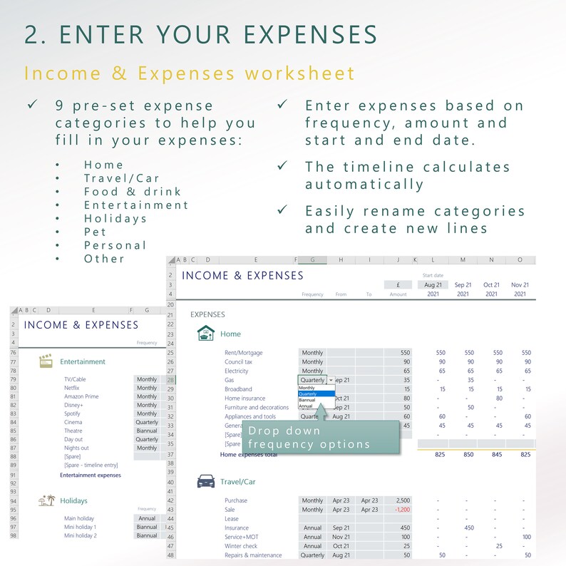 Personal Savings Planner Template | 5 Year Forecast | Auto Piggy Bank | Track & Achieve your Savings Goals | Spreadsheet | Digital Download image 5