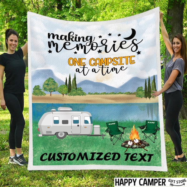 Personalized Making Memories Camper Blanket, Sherpa camping throw, camper gift, traveller gift for campers, camp accessories, custom quilt