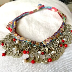 Handmade Anatolian Fabric Tribal Choker Ethno choker standout ethnic choker ethnic Jewelry Talisman Necklace with Vintage Fabric and Beads
