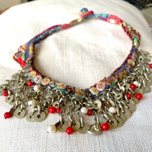 Handmade Tribal Choker Ethnic Jewelry Ethno Talisman Necklace tribal Necklace with Vintage Fabric and Beaded Accents standout jewelry gift