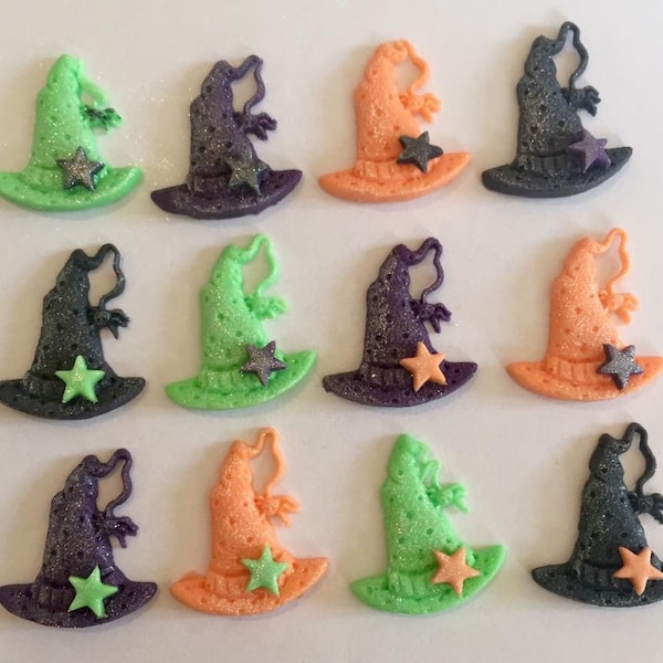 12 WITCHES HATS HALLOWEEN edible sugar icing cake decorations cake toppers birthday party