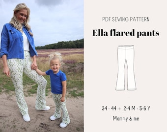 Ella flared pants | mommy and me sewing pattern |Mommy and me outfits |PDF sewing pattern | mother daughter matching | Twinning flared pants