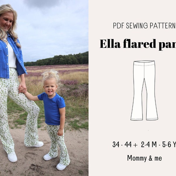 Ella uitlopende broek | mama en ik naaipatroon |Mama en ik outfits |PDF naaipatroon | moeder dochter matching | Tweeling uitlopende broek