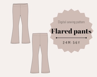 Toddler bell bottom pattern, Baby pants flared style, Girls pants sewing pattern, Flared pants pattern, Downloadable pattern, Pattern kids