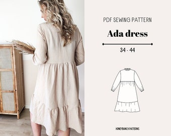 Ada dress | Sewing pattern women | PDF sewing pattern | boho-style | linen | cotton | fall dress | picnic dress | women's PDF sewing pattern