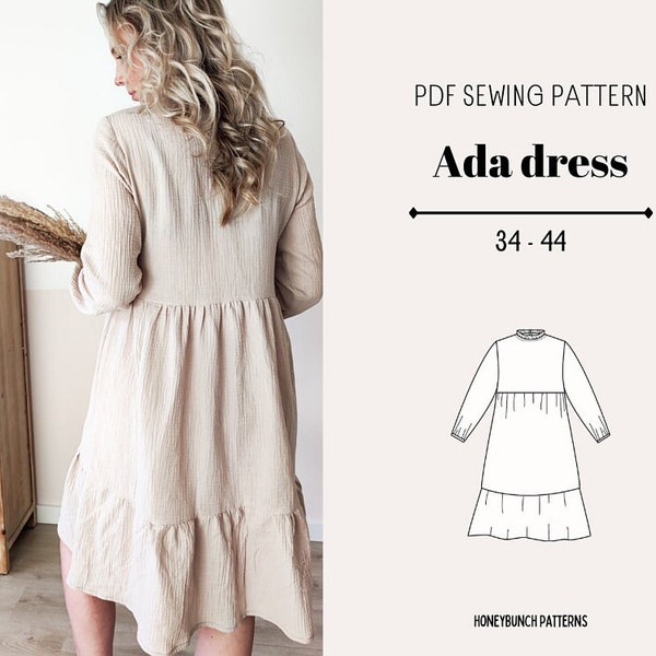 Ada Kleid | Schnittmuster Frauen | PDF Schnittmuster | Boho-Stil | Leinen | Baumwolle | Herbstkleid | Picknick-Kleid | Frauen PDF-Schnittmuster