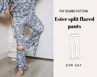 Patron de pantalon évasé pour filles, facile à coudre PDF de pantalons évasés, motifs pour toute-petite fille, projet de création DIY, patrons de vêtements à coudre pour enfant,