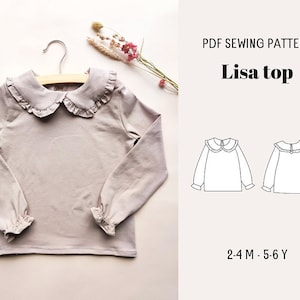 Baby top with collar, PDF kids sewing pattern, easy top PDF pattern, Kids top sewing pattern,  girl top pattern, baby tshirt pdf pattern